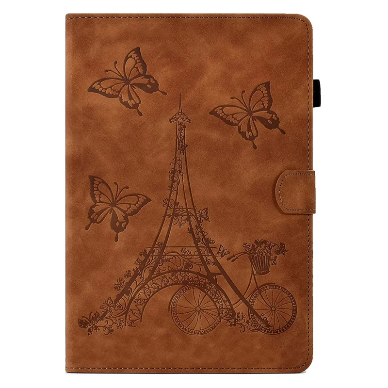 Microfiber Leather Case for Universal 7-inch Tablet, Tower Bike Butterfly Pattern Imprinted Shell Stand Smart Card Holder Protective Tablet Cover - Brown