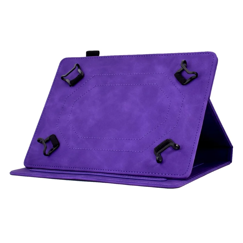 Mikrofiberskindetække til universal 7" tablet, med indpræget tårn-, cykel- og sommerfuglmønster, stander, smartkortholder, beskyttende tabletdeksel - Lilla