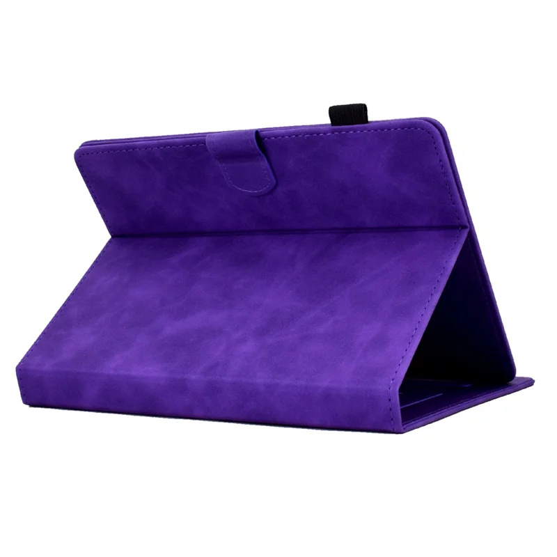 Mikrofiberskindetække til universal 7" tablet, med indpræget tårn-, cykel- og sommerfuglmønster, stander, smartkortholder, beskyttende tabletdeksel - Lilla