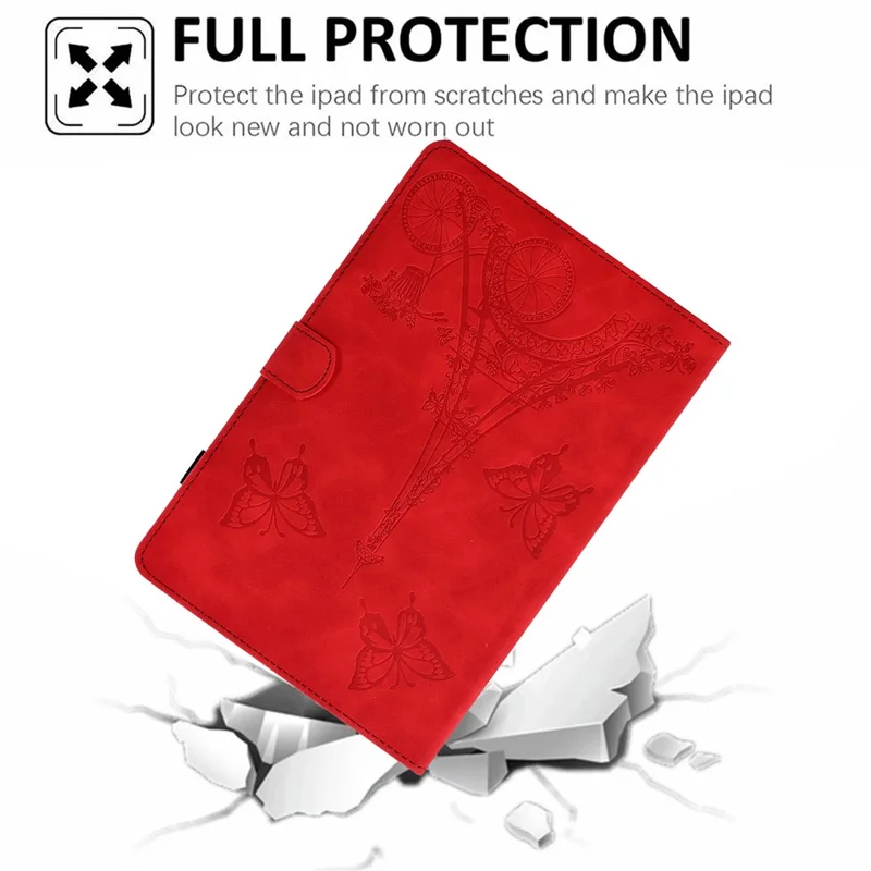 Tower Bike Butterfly Pattern Imprinted Cover for 8-inch Tablet, Microfiber Leather Stand Smart Protective Tablet Case with Card Holder - Red