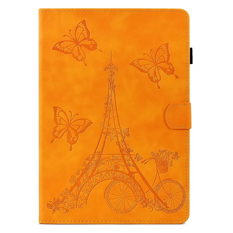 For iPad 10.2 (2021) / (2020) / (2019) / iPad Air 10.5 inch (2019) / iPad Pro 10.5-inch (2017) Microfiber Leather Stand Case Tower Bike Butterfly Pattern Imprinted Card Holder Tablet Cover - Khaki
