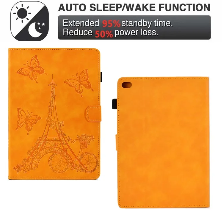 For iPad 10.2 (2021) / (2020) / (2019) / iPad Air 10.5 inch (2019) / iPad Pro 10.5-inch (2017) Microfiber Leather Stand Case Tower Bike Butterfly Pattern Imprinted Card Holder Tablet Cover - Khaki