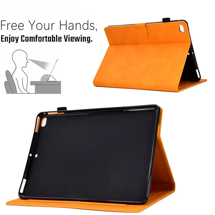 For iPad 10.2 (2021) / (2020) / (2019) / iPad Air 10.5 inch (2019) / iPad Pro 10.5-inch (2017) Microfiber Leather Stand Case Tower Bike Butterfly Pattern Imprinted Card Holder Tablet Cover - Khaki