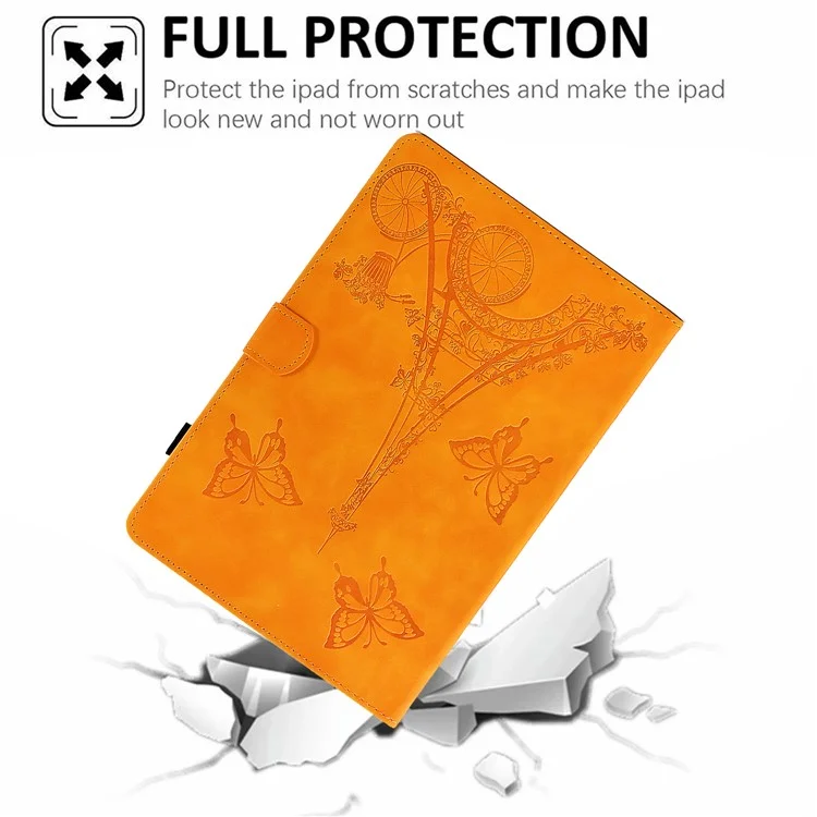 For iPad 10.2 (2021) / (2020) / (2019) / iPad Air 10.5 inch (2019) / iPad Pro 10.5-inch (2017) Microfiber Leather Stand Case Tower Bike Butterfly Pattern Imprinted Card Holder Tablet Cover - Khaki