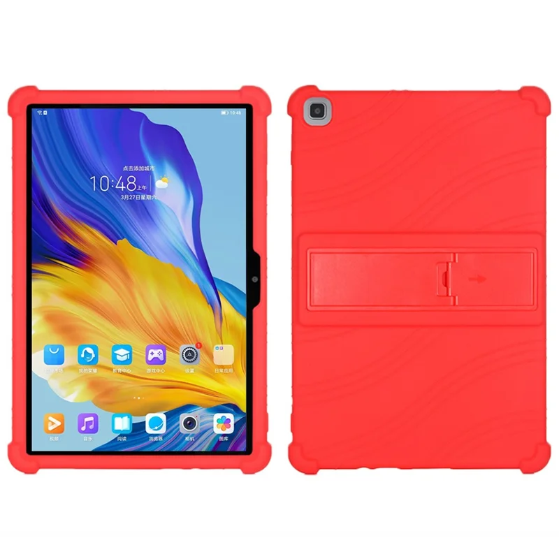 Soft Silicone Cover for Honor Pad 7 10.1-inch 2020, Tablet Protective Case with PC Kickstand Design - Red