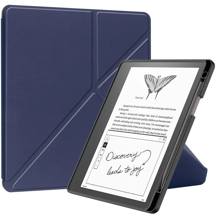 For Amazon Kindle Scribe Origami Stand PU Leather+TPU E-book Reader Case Shockproof E-Reader Cover with Auto Wake / Sleep - Dark Blue