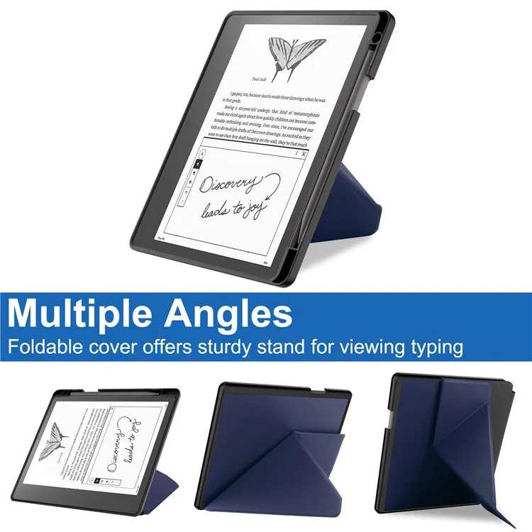 For Amazon Kindle Scribe Origami Stand PU Leather+TPU E-book Reader Case Shockproof E-Reader Cover with Auto Wake / Sleep - Dark Blue