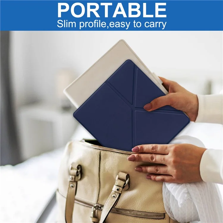 For Amazon Kindle Scribe Origami Stand PU Leather+TPU E-book Reader Case Shockproof E-Reader Cover with Auto Wake / Sleep - Dark Blue