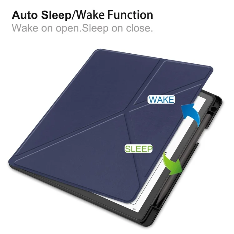 For Amazon Kindle Scribe Origami Stand PU Leather+TPU E-book Reader Case Shockproof E-Reader Cover with Auto Wake / Sleep - Dark Blue