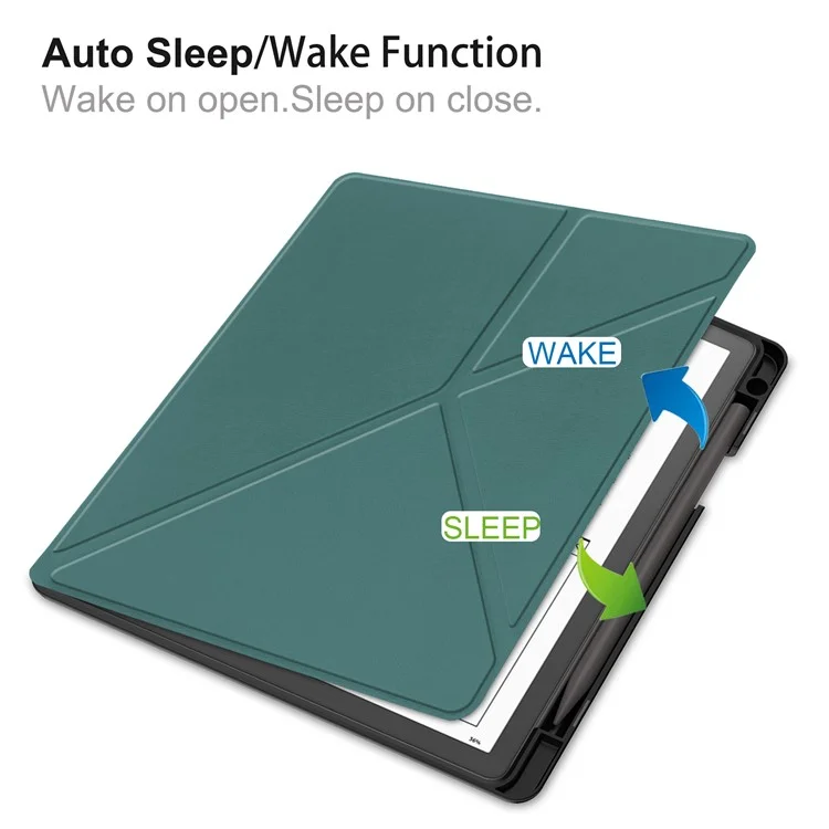 Per Amazon Kindle Scribe Origami Stand PU Leather+TPU E-book Reader Case Shockproof E-Reader Cover con Auto Wake / Sleep - Blackish Green