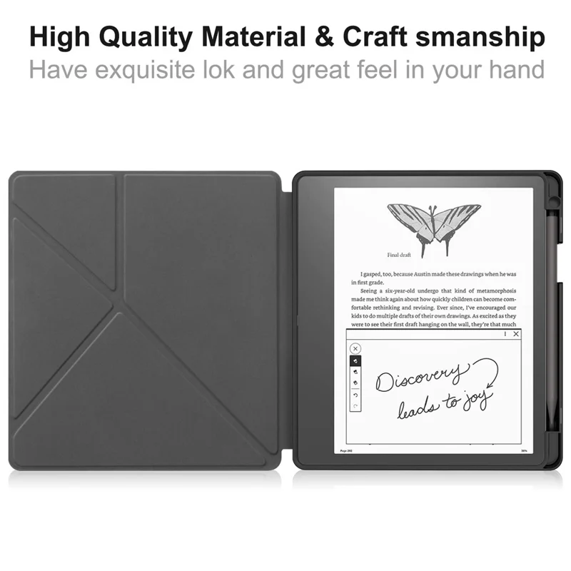 For Amazon Kindle Scribe Origami Stand PU Leather+TPU E-book Reader Case Shockproof E-Reader Cover with Auto Wake / Sleep - Grey