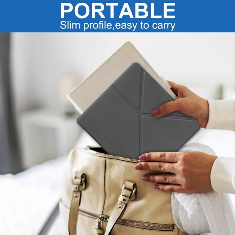 For Amazon Kindle Scribe Origami Stand PU Leather+TPU E-book Reader Case Shockproof E-Reader Cover with Auto Wake / Sleep - Grey