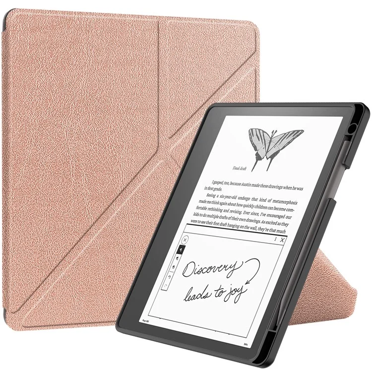 Para Amazon Kindle Scribe Origami Stand PU Leather+TPU Estuche Lector de E-book a prueba de golpes Cubierta E-Reader con Despertar / Dormir automático - Oro Rosa