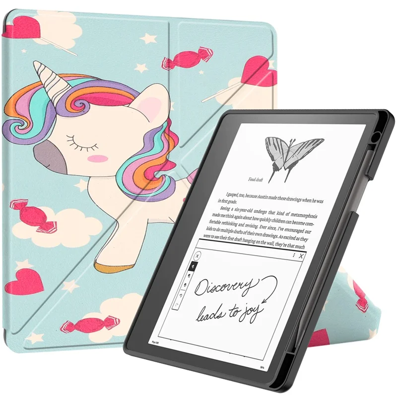 For Amazon Kindle Scribe Pattern Printing Design Leather E-Reader Case Origami Stand Cover E-book Reader Shell with Auto Wake / Sleep - Cute Horse