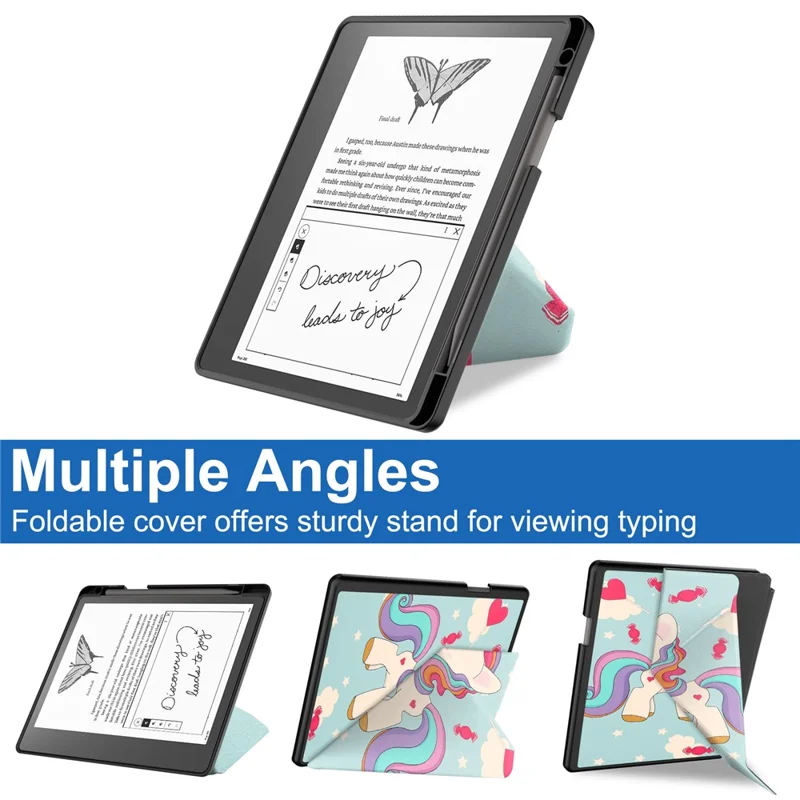 For Amazon Kindle Scribe Pattern Printing Design Leather E-Reader Case Origami Stand Cover E-book Reader Shell with Auto Wake / Sleep - Cute Horse