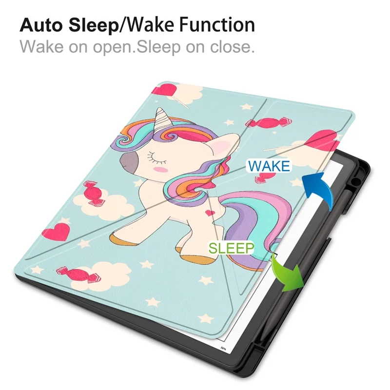For Amazon Kindle Scribe Pattern Printing Design Leather E-Reader Case Origami Stand Cover E-book Reader Shell with Auto Wake / Sleep - Cute Horse