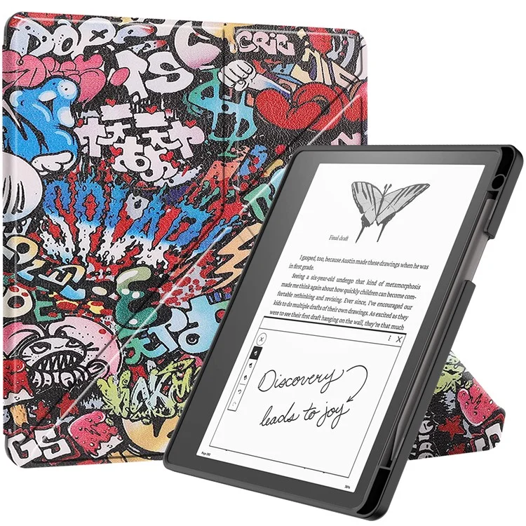 Para Amazon Kindle Scribe Diseño de impresión de patrones Estuche de lector electrónico de cuero Soporte tipo origami Cubierta Carcasa para lector de libros electrónicos con activación / suspensión automática - Graffiti