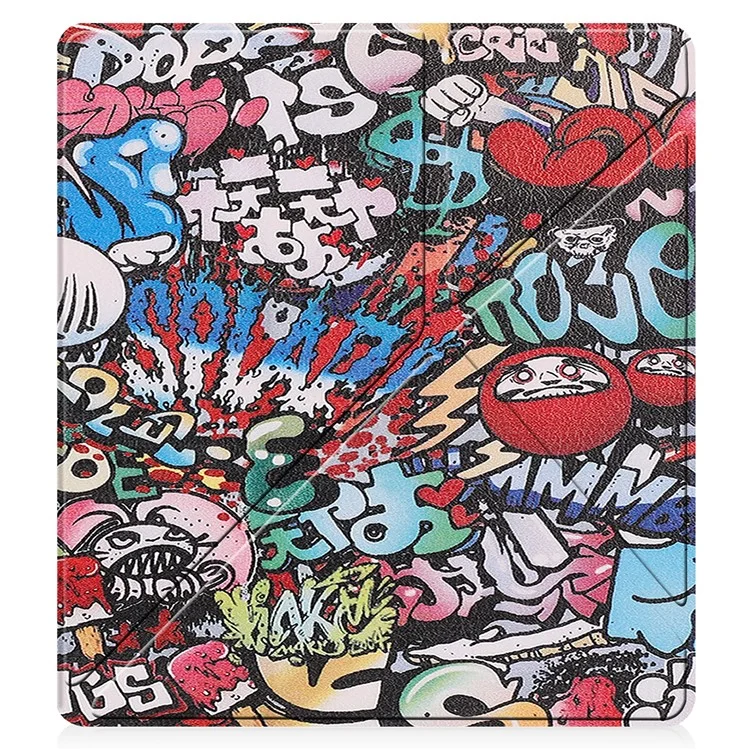Para Amazon Kindle Scribe Diseño de impresión de patrones Estuche de lector electrónico de cuero Soporte tipo origami Cubierta Carcasa para lector de libros electrónicos con activación / suspensión automática - Graffiti