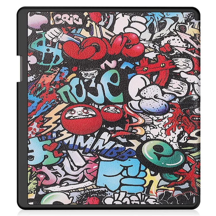 Para Amazon Kindle Scribe Diseño de impresión de patrones Estuche de lector electrónico de cuero Soporte tipo origami Cubierta Carcasa para lector de libros electrónicos con activación / suspensión automática - Graffiti