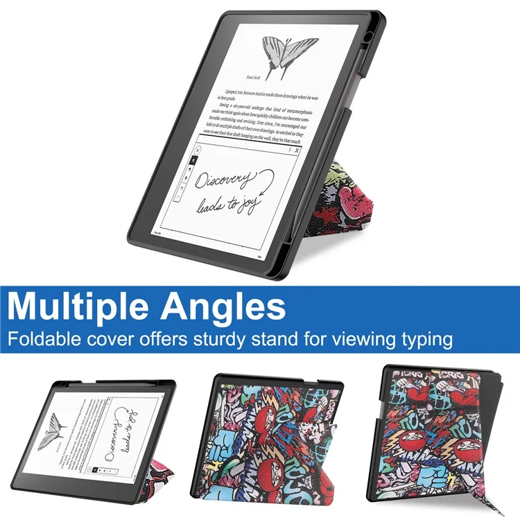 Para Amazon Kindle Scribe Diseño de impresión de patrones Estuche de lector electrónico de cuero Soporte tipo origami Cubierta Carcasa para lector de libros electrónicos con activación / suspensión automática - Graffiti
