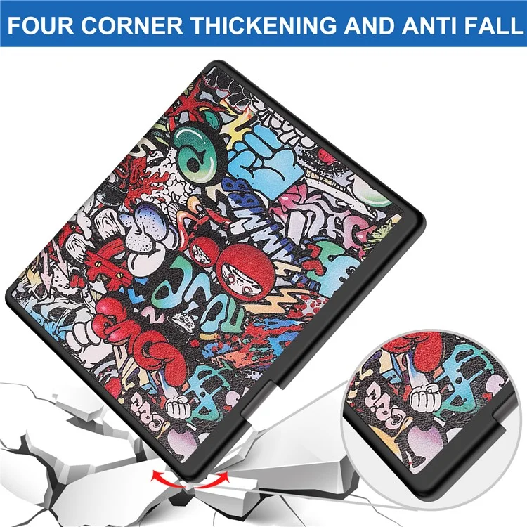 Para Amazon Kindle Scribe Diseño de impresión de patrones Estuche de lector electrónico de cuero Soporte tipo origami Cubierta Carcasa para lector de libros electrónicos con activación / suspensión automática - Graffiti