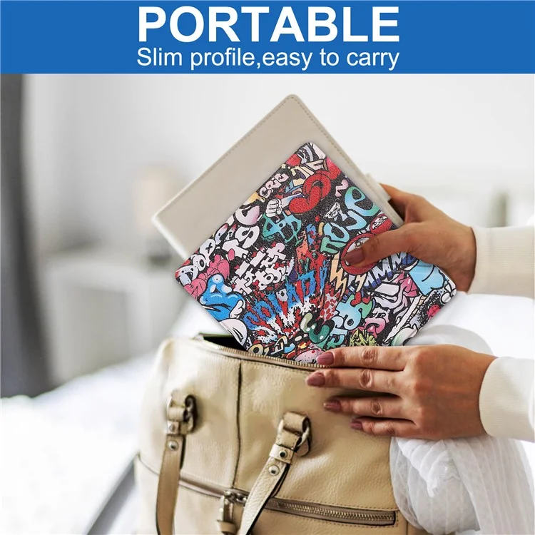 Para Amazon Kindle Scribe Diseño de impresión de patrones Estuche de lector electrónico de cuero Soporte tipo origami Cubierta Carcasa para lector de libros electrónicos con activación / suspensión automática - Graffiti