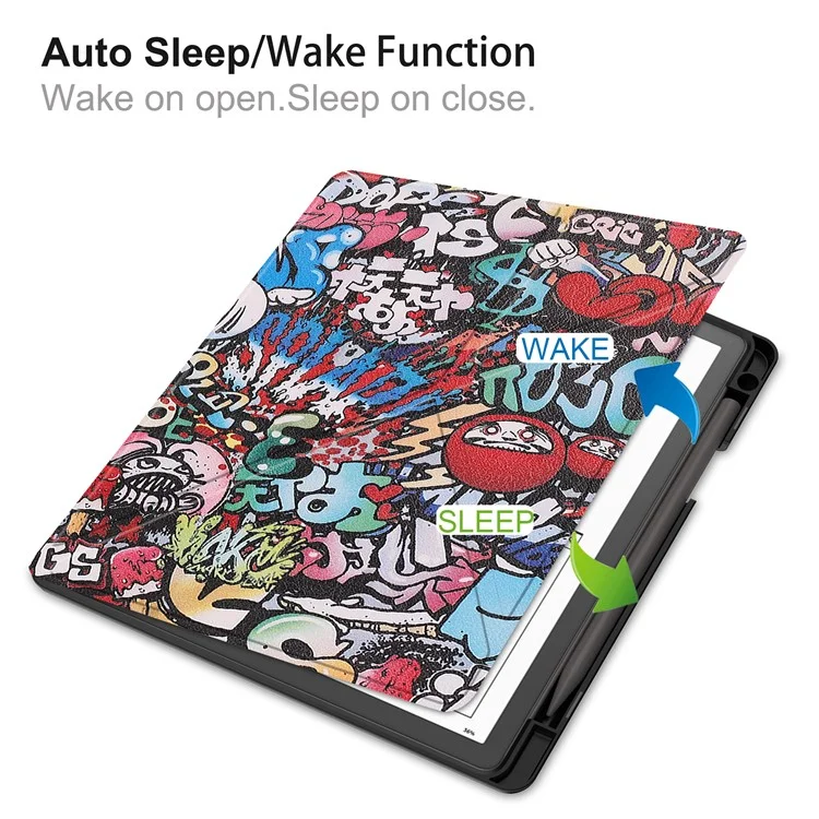 Para Amazon Kindle Scribe Diseño de impresión de patrones Estuche de lector electrónico de cuero Soporte tipo origami Cubierta Carcasa para lector de libros electrónicos con activación / suspensión automática - Graffiti