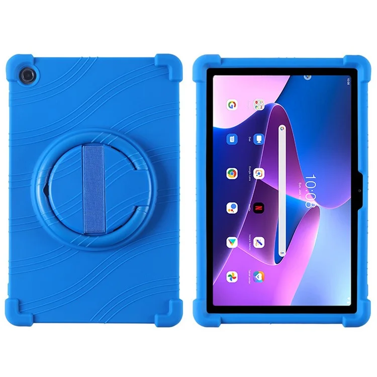 Para Lenovo Tab M10 Plus (3ª generación) / Xiaoxin Pad 2022 de 10.6 pulgadas 125FU / 128FU Funda protectora de silicona con asa giratoria y soporte Shockproof Tablet Case - Azul oscuro