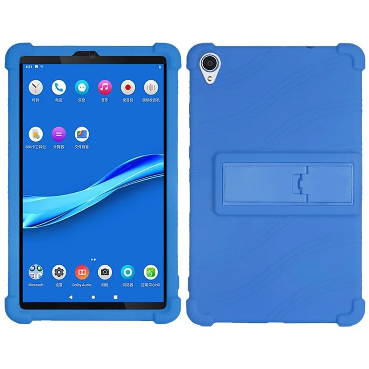 Para Lenovo Tab M8 (3ª Geração) / Tab M8 (2ª Geração) TB-8506FS / XS Capa Protetora de Silicone Antiderrapante com Suporte - Azul Escuro