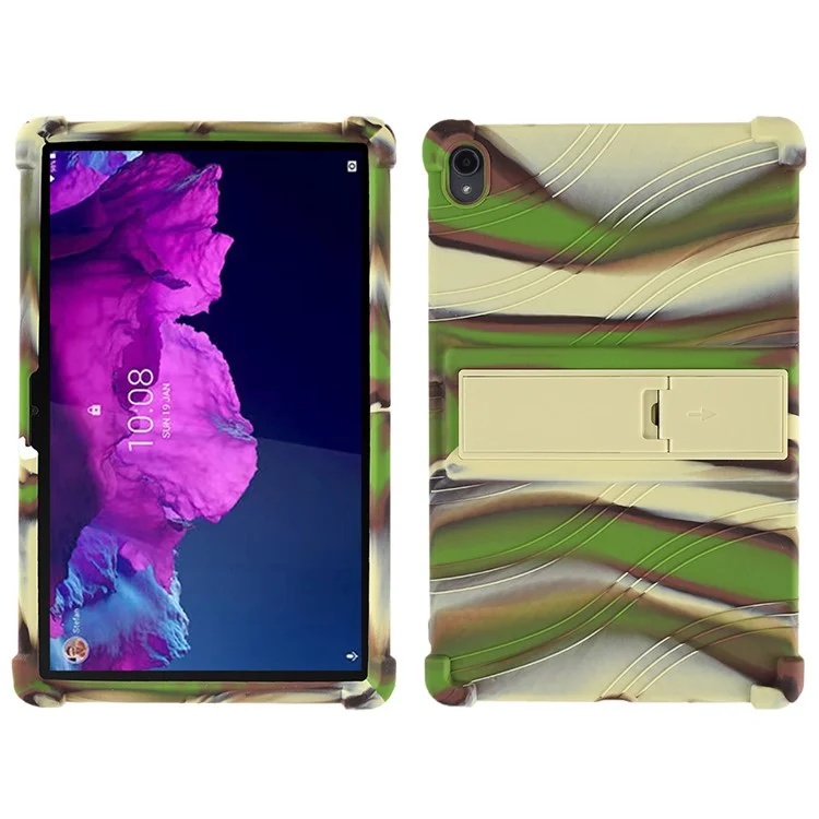 Para Lenovo Tab K11 TB-J606N Funda de Tableta de Silicona con Soporte Antichoque Protectora - Camuflaje
