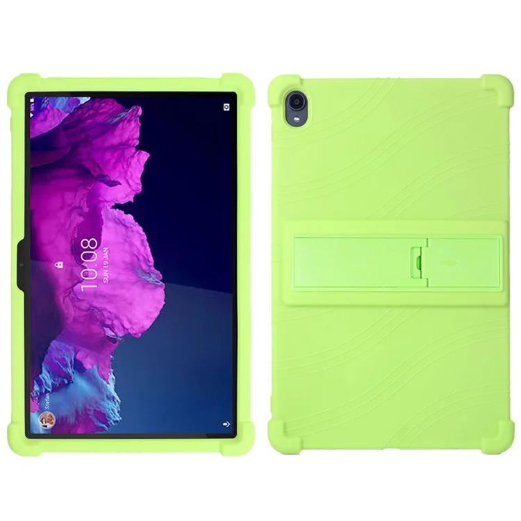 For Lenovo Tab K11 TB-J606N Silicone Tablet Case Kickstand Shockproof Protective Cover - Green