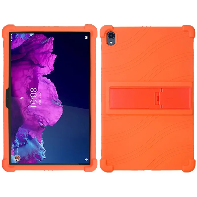 For Lenovo Tab K11 TB-J606N Silicone Tablet Case Kickstand Shockproof Protective Cover - Orange