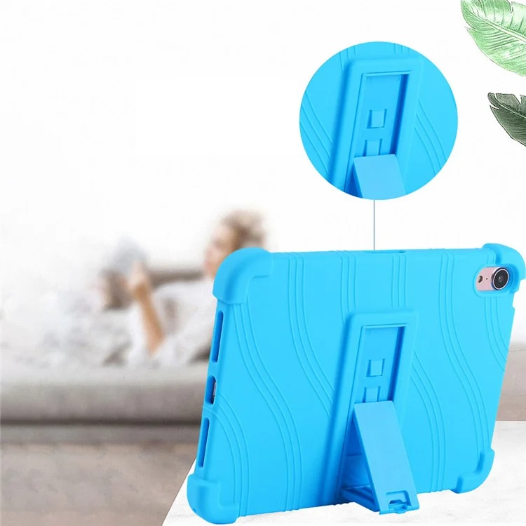 For iPad mini (2024) / mini (2021) Kickstand Design Anti-Drop Tablet Case Anti-Scratch Silicone Protective Cover - Sky Blue