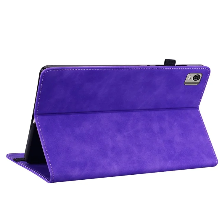 Para Nokia T21 Zipper Pocket PU Leather Case, Elastic Band Closure Stand Card Holder Tablet Cover - Morado