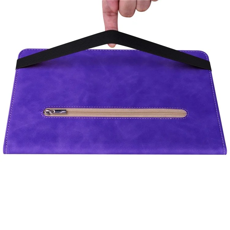 Para Nokia T21 Zipper Pocket PU Leather Case, Elastic Band Closure Stand Card Holder Tablet Cover - Morado