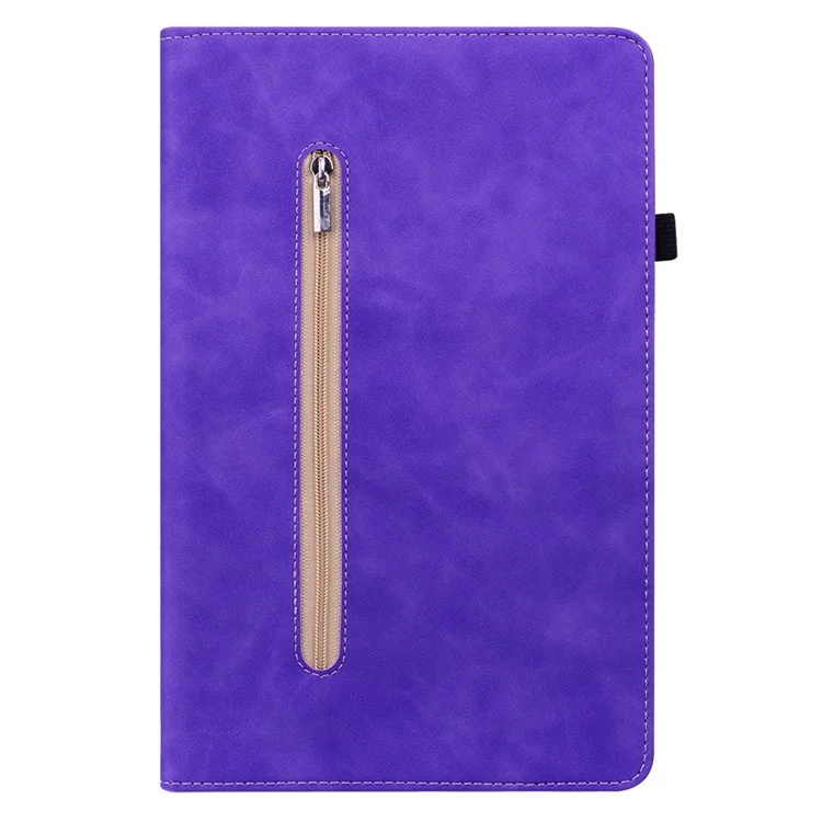 Para Nokia T21 Zipper Pocket PU Leather Case, Elastic Band Closure Stand Card Holder Tablet Cover - Morado