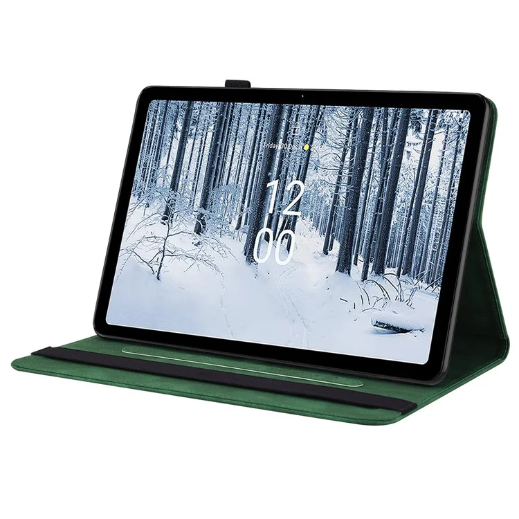 Para Nokia T21 Butterfly Flower Imprinted Flip Cover Scratch Proof PU Leather Card Holder Stand Tablet Case with Pencil Holder - Verde