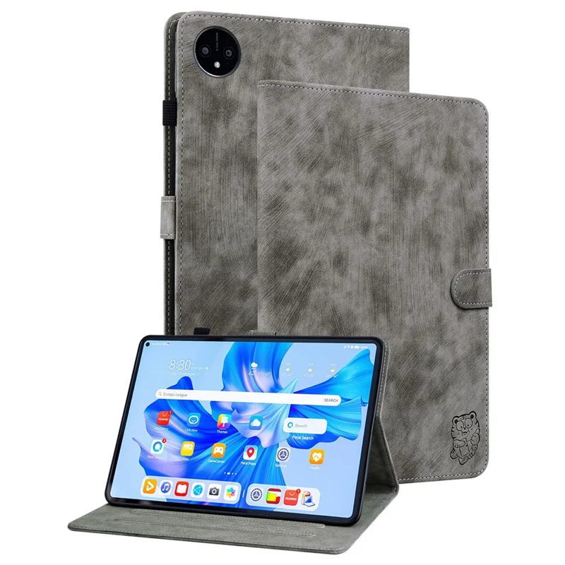 For Huawei MatePad Pro 11 (2022) PU Leather Stand Case Imprinted Cute Tiger Pattern Anti-drop Flip Tablet Cover with Card Holder - Grey