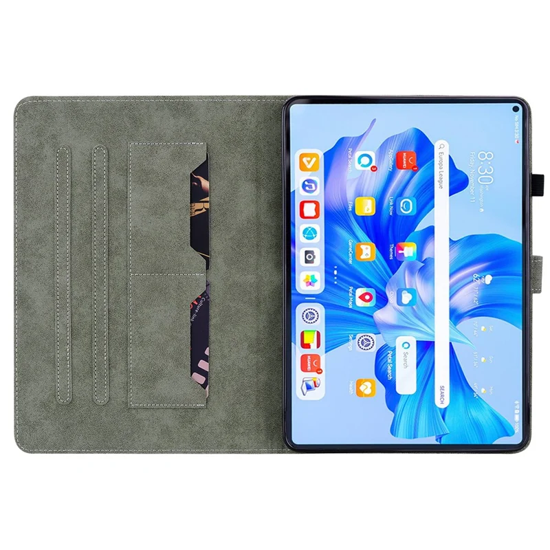 For Huawei MatePad Pro 11 (2022) PU Leather Stand Case Imprinted Cute Tiger Pattern Anti-drop Flip Tablet Cover with Card Holder - Grey
