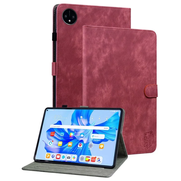 Per Huawei MatePad Pro 11 (2022) Custodia in PU Leather Stand Case Imprinted Cute Tiger Pattern Anti-drop Flip Tablet Cover con porta carte - Rosso
