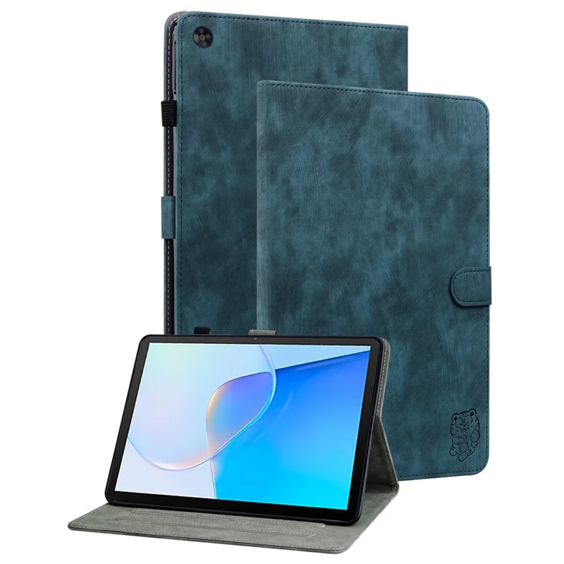 For Huawei MatePad SE 10.4 inch Imprinted Cute Tiger Pattern PU Leather Stand Case Card Holder Design Flip Tablet Cover - Dark Blue