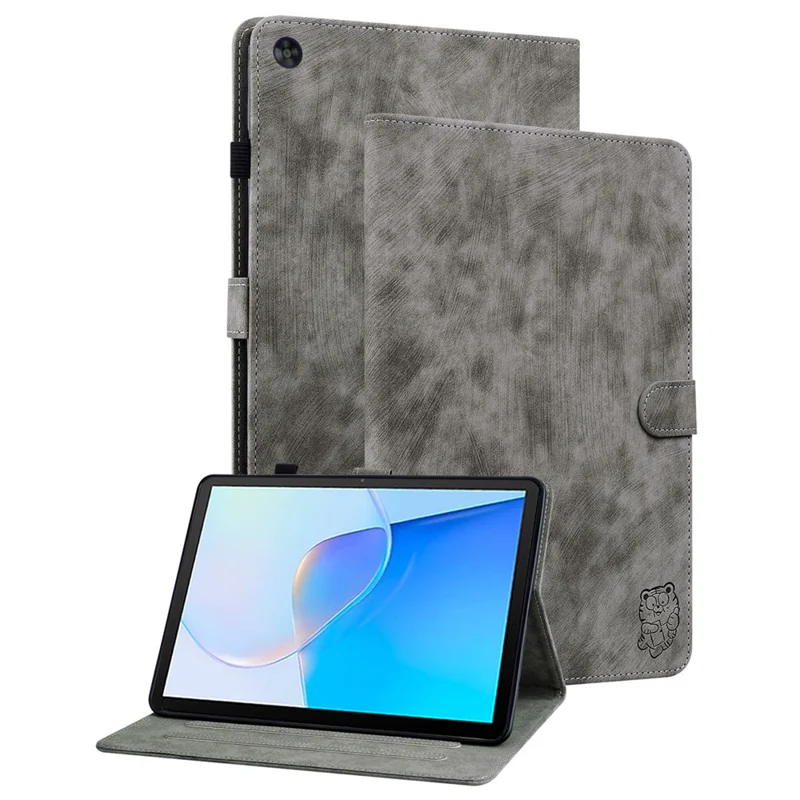 Чехол-подставка из искусственной кожи с забавным рисунком тигра для Huawei MatePad SE 10,4 дюйма, с отделением для карт, откидной, серый