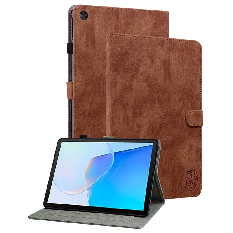 For Huawei MatePad SE 10.4 inch Imprinted Cute Tiger Pattern PU Leather Stand Case Card Holder Design Flip Tablet Cover - Brown