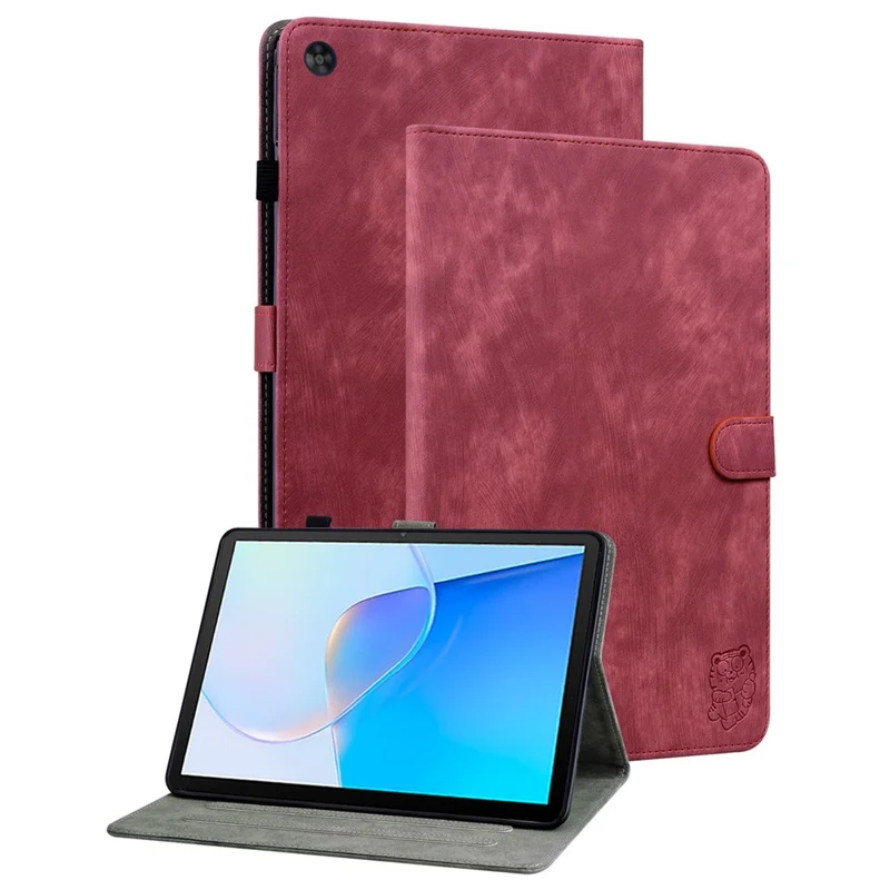 For Huawei MatePad SE 10.4 inch Imprinted Cute Tiger Pattern PU Leather Stand Case Card Holder Design Flip Tablet Cover - Red