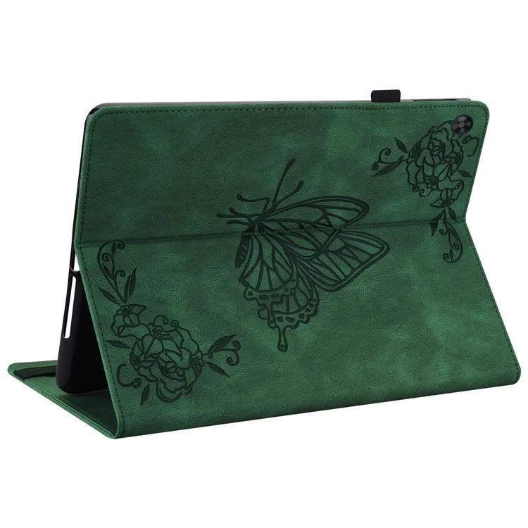 Pour Huawei MatePad SE 10.4 pouces Étui à rabat, étui en cuir PU à motif papillon avec porte-cartes et support - Vert