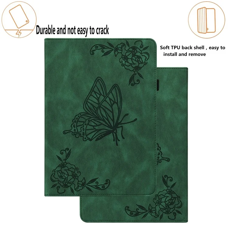 Pour Huawei MatePad SE 10.4 pouces Étui à rabat, étui en cuir PU à motif papillon avec porte-cartes et support - Vert