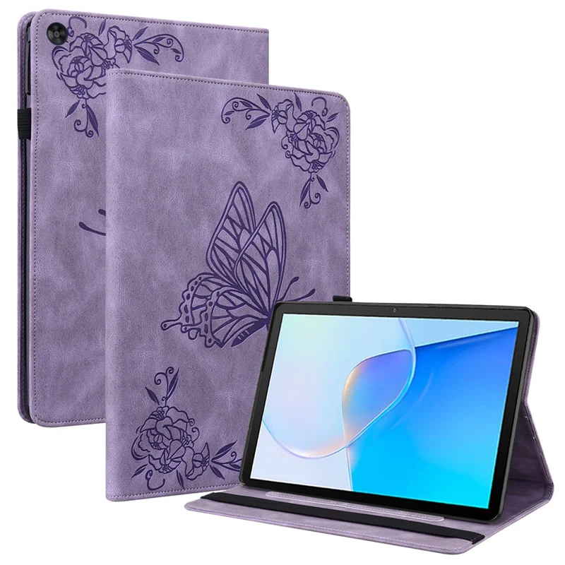 Per Huawei MatePad SE 10.4 pollici Custodia a Libro, Farfalla Fiore Stampato in PU Pelle Titolare di Carte Stand Custodia Tablet con Supporto per Matita - Viola