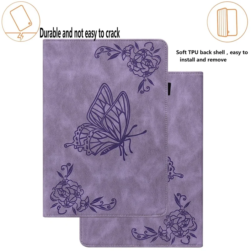Per Huawei MatePad SE 10.4 pollici Custodia a Libro, Farfalla Fiore Stampato in PU Pelle Titolare di Carte Stand Custodia Tablet con Supporto per Matita - Viola