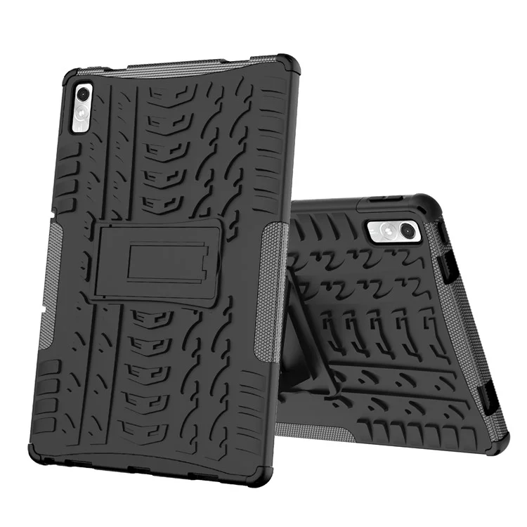 Pour Lenovo Tab P11 Gen 2 Anti-drop Tablet Case Tire Texture Kickstand Soft TPU Hard PC Protective Tablet Cover - Noir