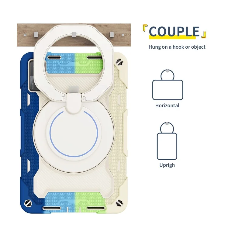For Xiaomi Redmi Pad 10.6-inch Shock-absorbing Silicone+PC Protective Case Rotating Handle-Kickstand Tablet Cover with Pencil Holder and Shoulder Strap - Colorful Blue